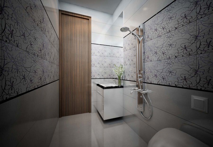 Modern Toilet with floral tiles